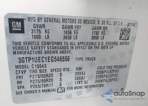 2014 GMC Sierra 1500 Sle из США, поврежденный, VIN 3GTP1UEC1EG546556